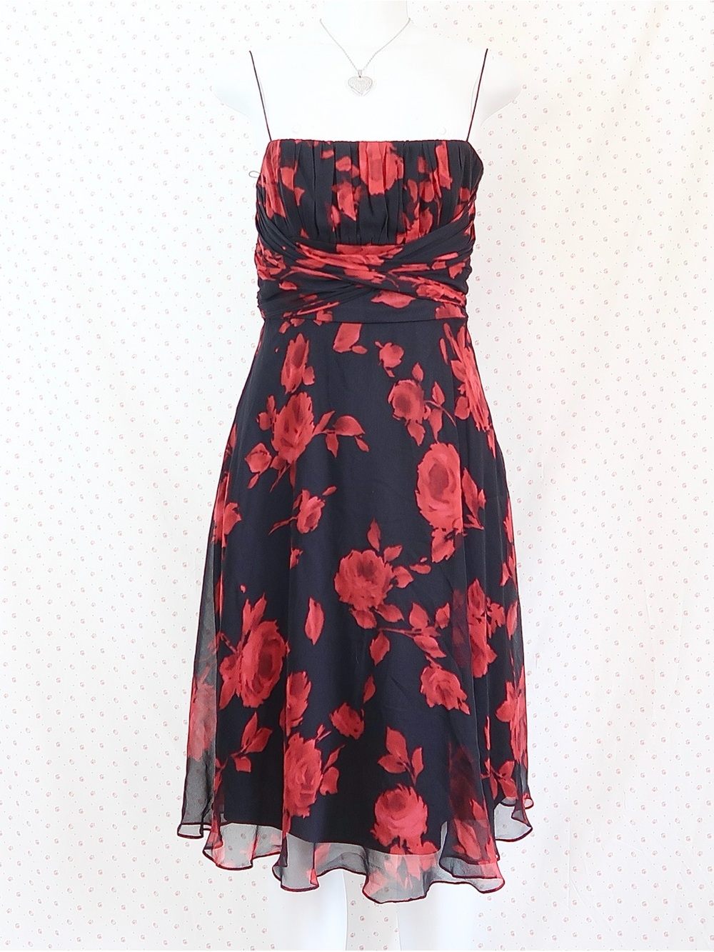Donna Morgan Black Strapless Dress with Red Floral Print